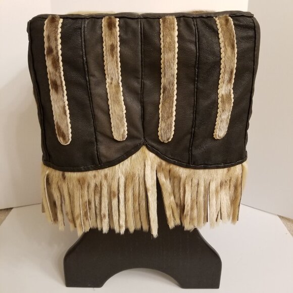 Alaska Native Indigenous Art Fur Leather Wood Footstool Authentic - Picture 9 of 17